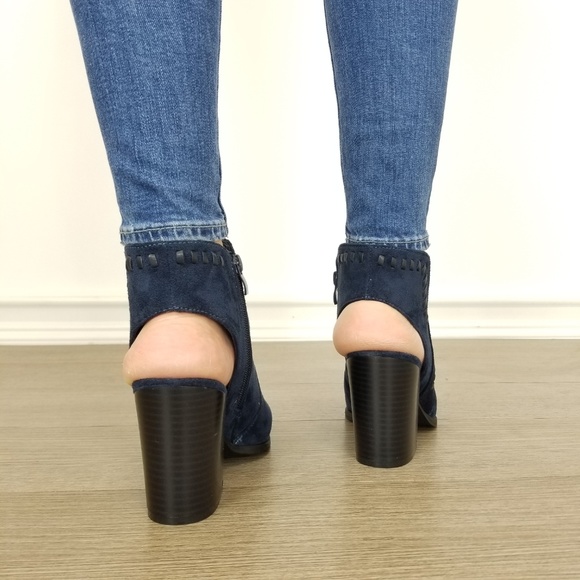 Pointy Toe Navy  Suede Ankle Boots With Sling Back - Picture 6 of 8